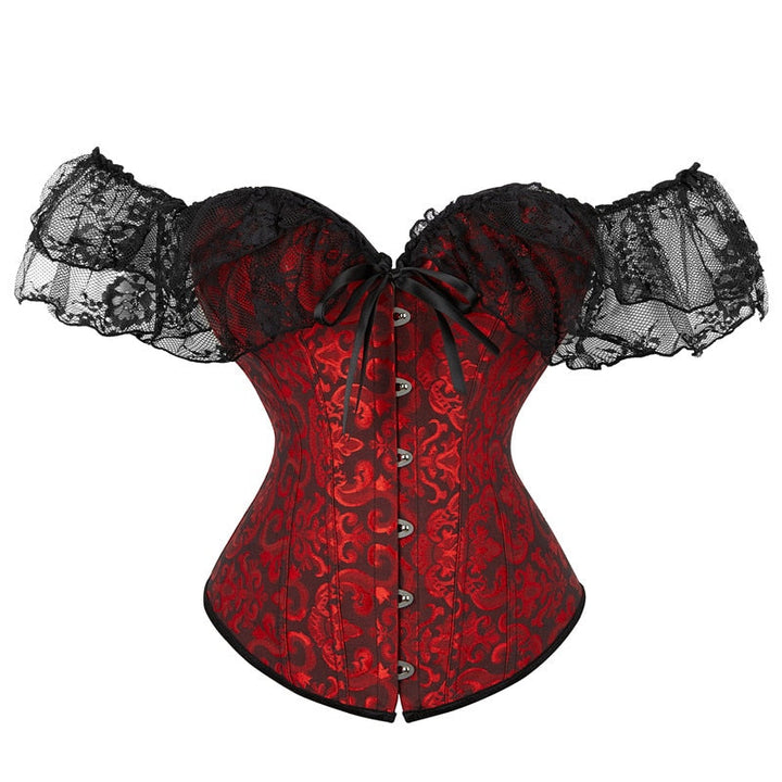 Off-Shoulder Lace-Trim Corset with Sleeves