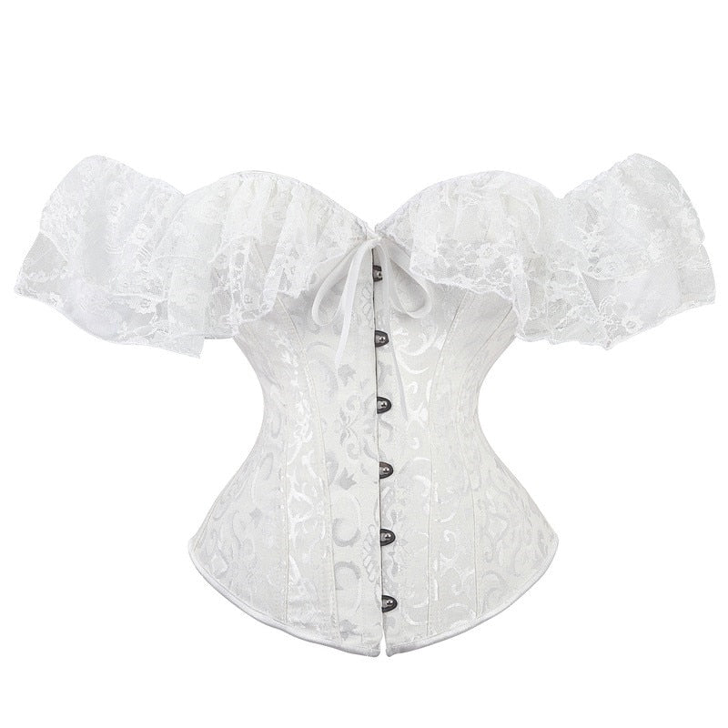 Off-Shoulder Lace-Trim Corset with Sleeves