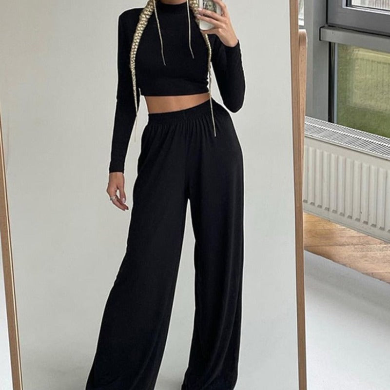 Homewear Set Top and Long Pants Smooth Fabric