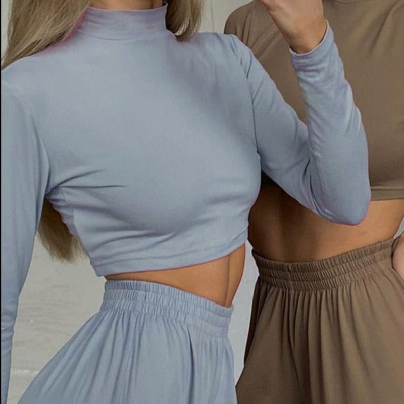 Homewear Set Top and Long Pants Smooth Fabric