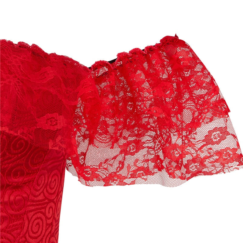 Off-Shoulder Lace-Trim Corset with Sleeves