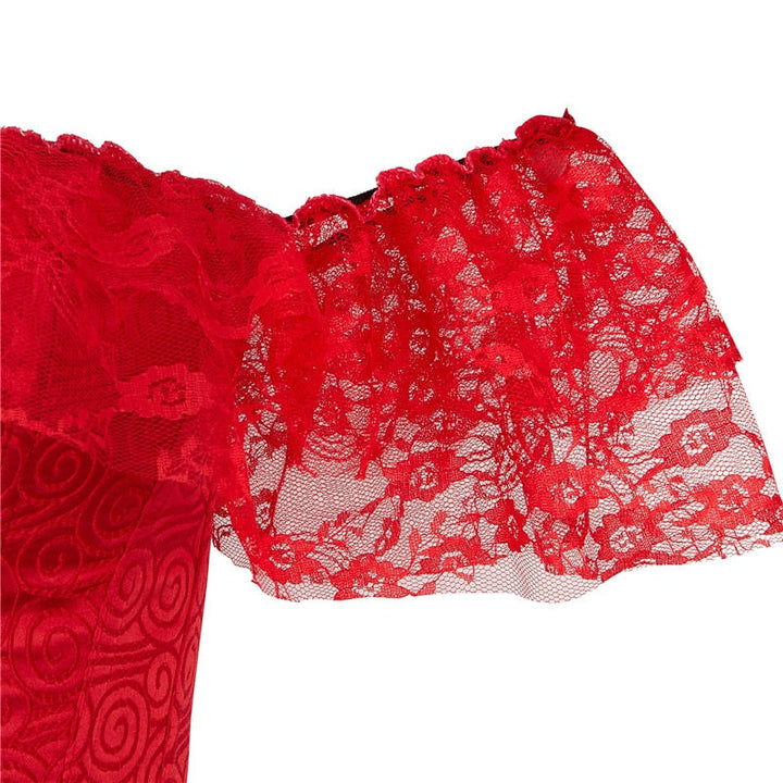 Off-Shoulder Lace-Trim Corset with Sleeves