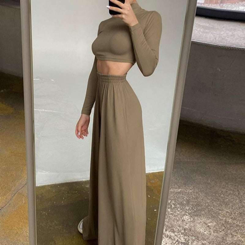 Homewear Set Top and Long Pants Smooth Fabric