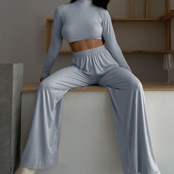 Homewear Set Top and Long Pants Smooth Fabric