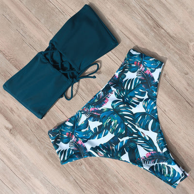 Two-piece tied bandeau swimsuit with