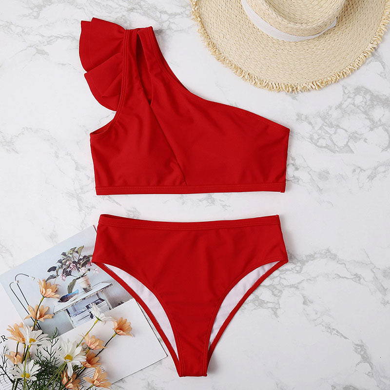 Two-piece swimsuit with a frill