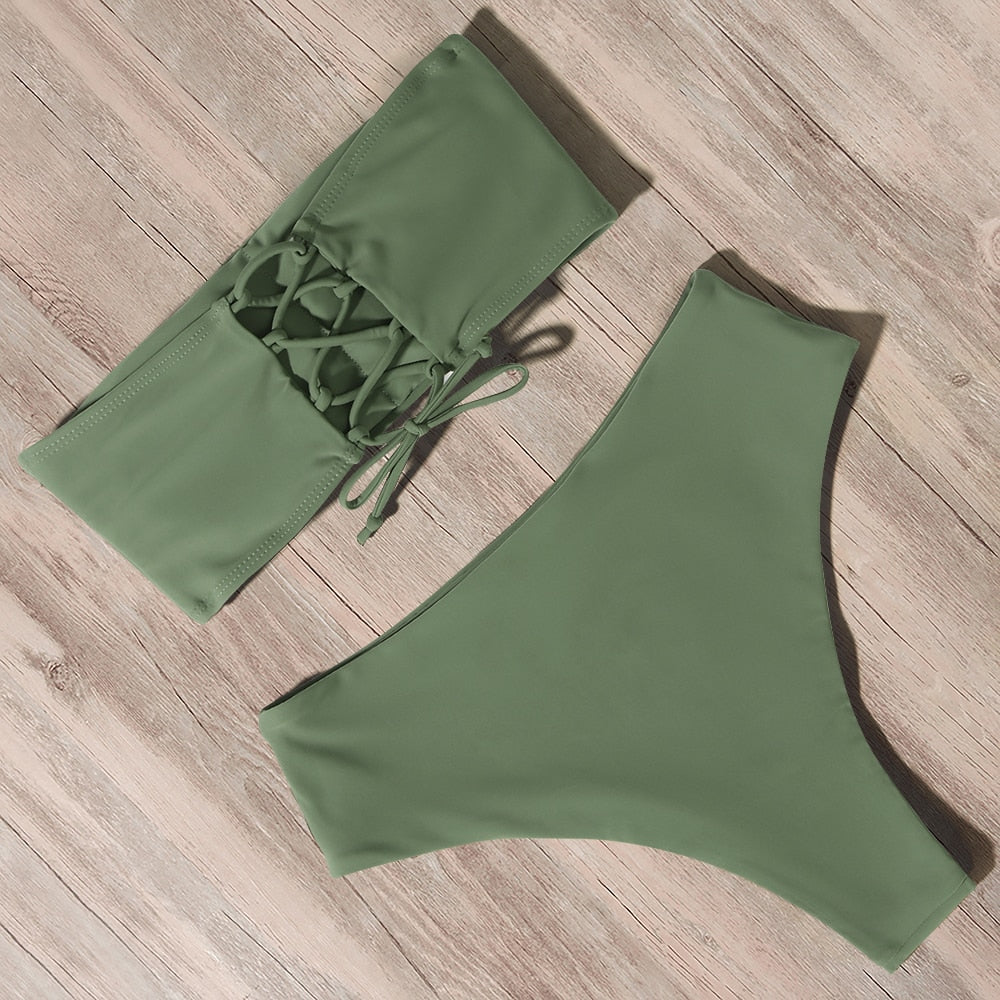 Two-piece tied bandeau swimsuit with