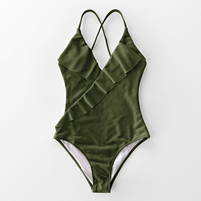 One-piece swimsuit with a frill