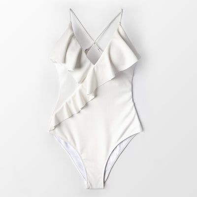 One-piece swimsuit with a frill