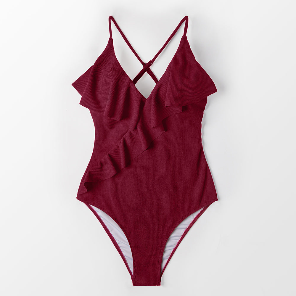 One-piece swimsuit with a frill