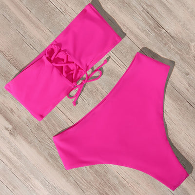 Two-piece tied bandeau swimsuit with