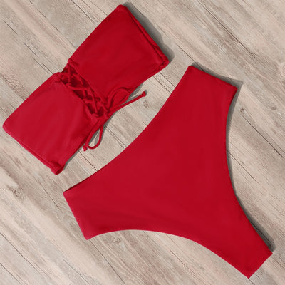 Two-piece tied bandeau swimsuit with