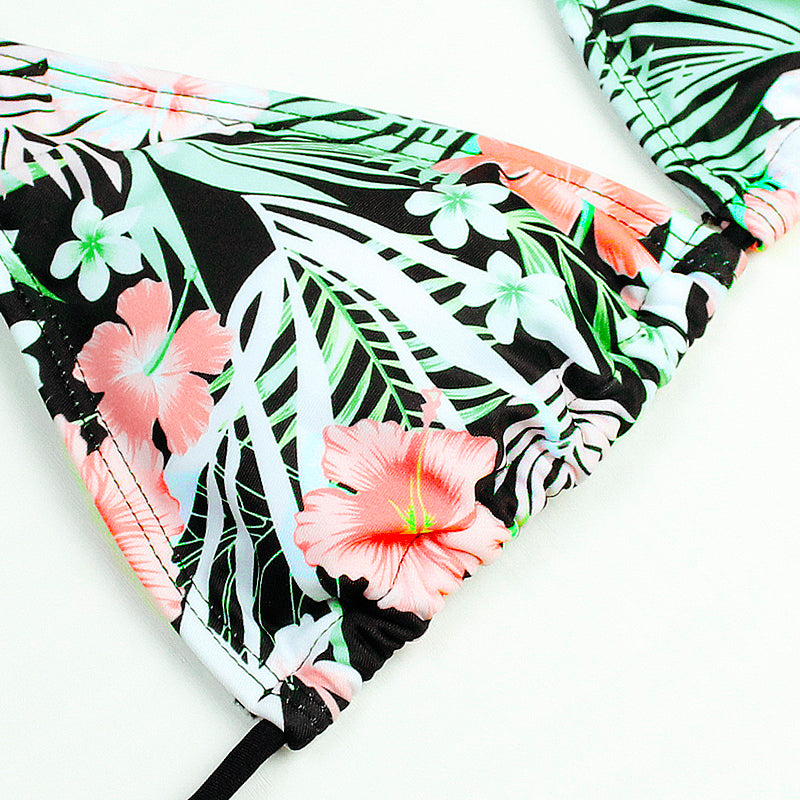 Two-piece swimsuit with a floral pattern