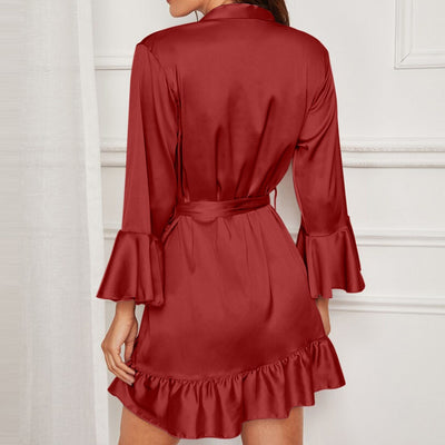 Satin bathrobe with a frill