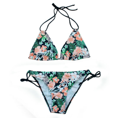 Two-piece swimsuit with a floral pattern